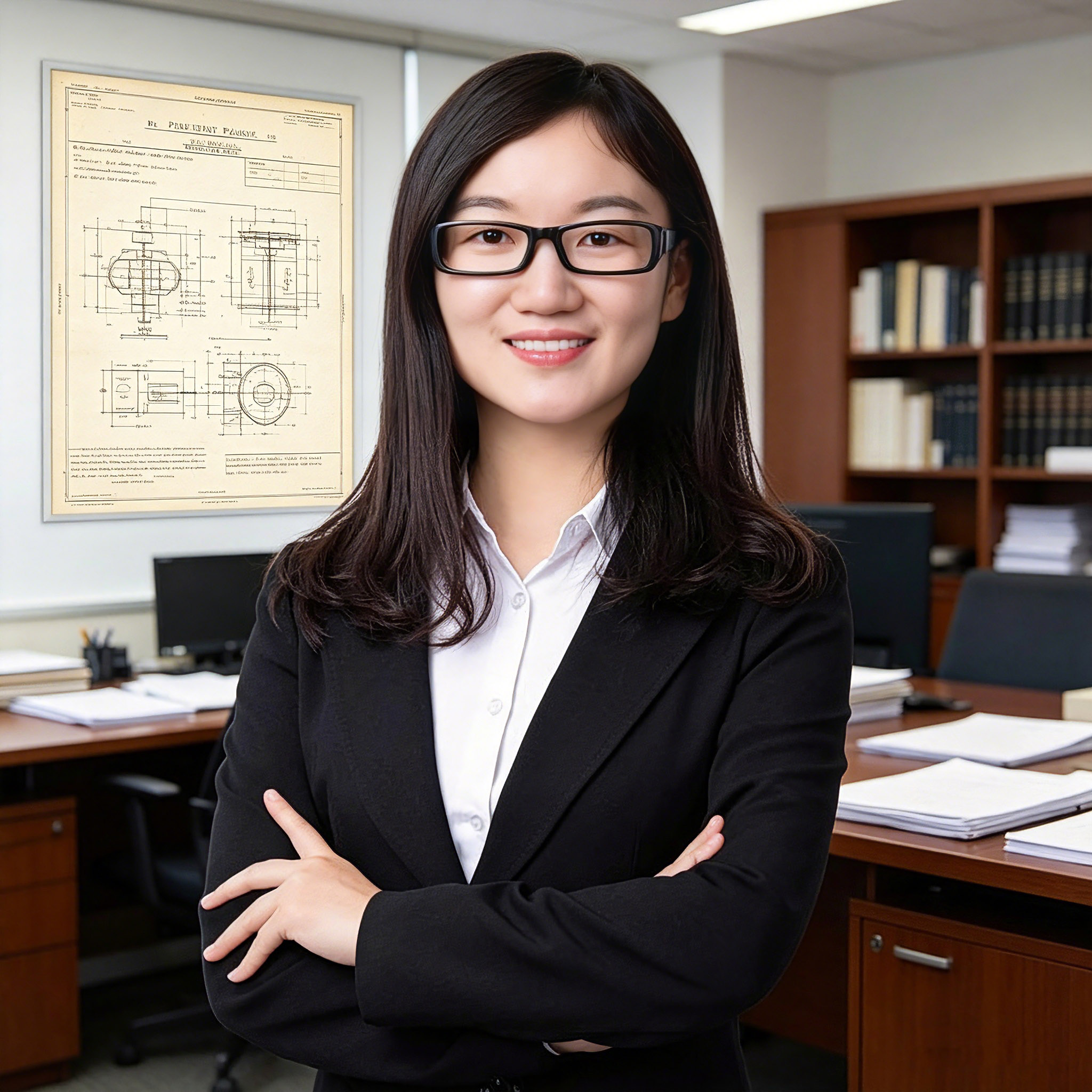 三十多岁女性头像，穿职业套装，白色背景，专业商务形象